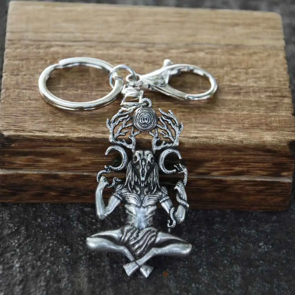 Nostalgie Mythologie Cernunnos Gehörnter Gott Meister der Tiere Gothic Punk Schlüsselanhänger für Männer Frauen Schmuck Geschenk