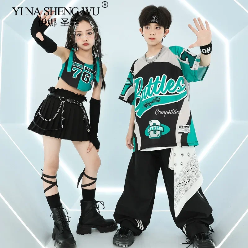 

Children Hip Hop Dance Costume Girls Crop Top Vest Skirt Set Boys Tracksuit Pants Stage Performance Outfit Kpop Streetwear
