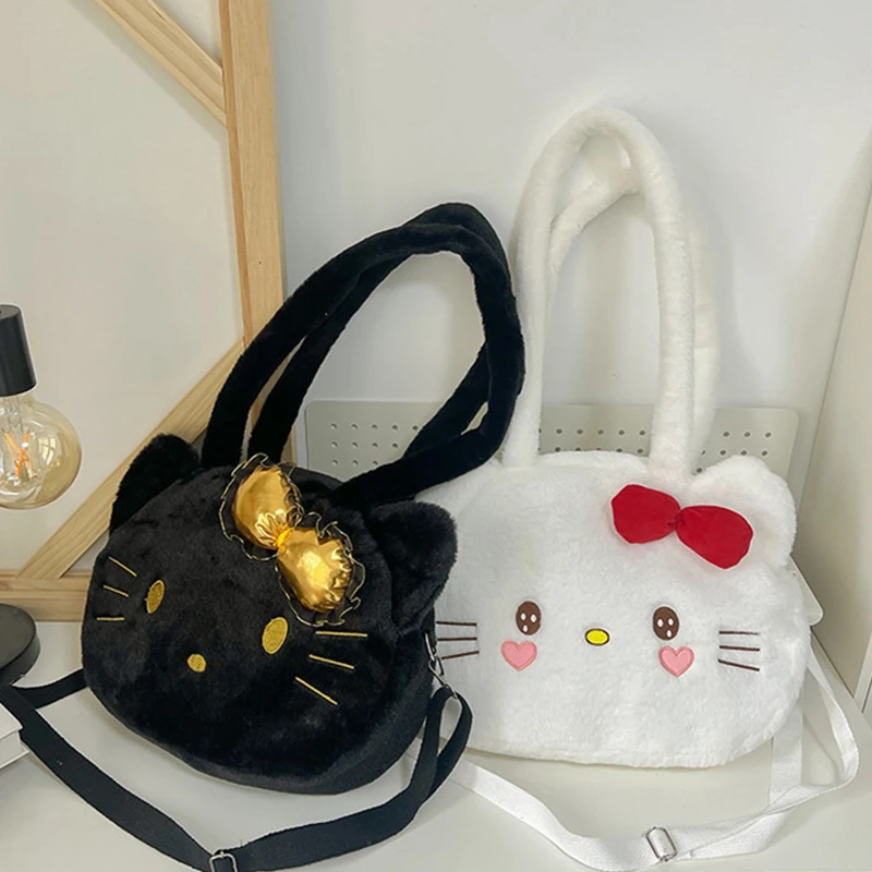 Sanurgente-Sac en peluche Hello Kitty Cartoon pour filles, sac initié par le chat Yk2 Kt, porte-monnaie mignon, sac de voyage de grande capacité, jouets, cadeaux de vacances