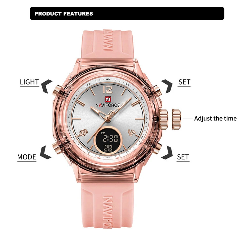 NAVIFORCE Watches for Women New Design Small Dial Fashion Female Quartz LCD Digital Display Wristwatches Relogio Feminino Clocks