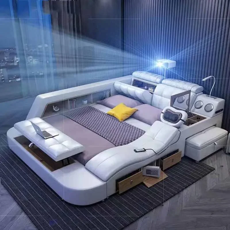 

Storage Designer Double Bed Wood Nordic Drawers Queen King Double Bed Smart Luxury Massage Letto Multifunzione Bedroom Furniture