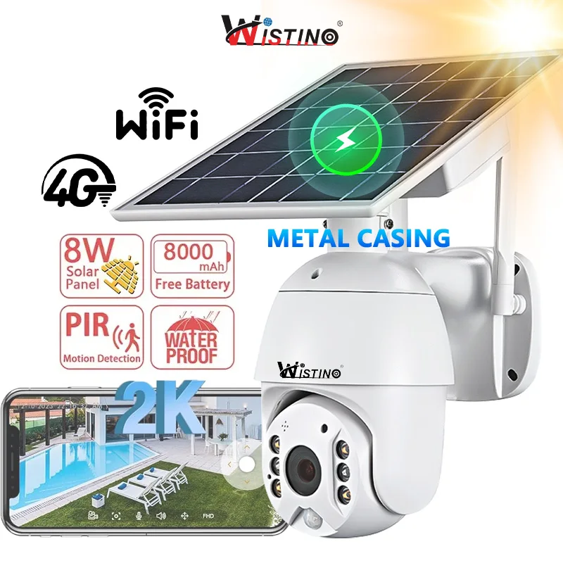 

Wistino Outdoor 2K Metal Housing Security Camera Motion Detection Alarm Two Way Voice 4G Solar Camera
