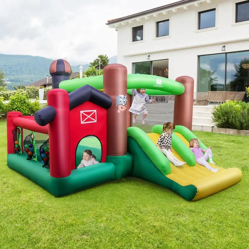 

6-in-1 Inflatable Bounce House with Double Slides without Blower