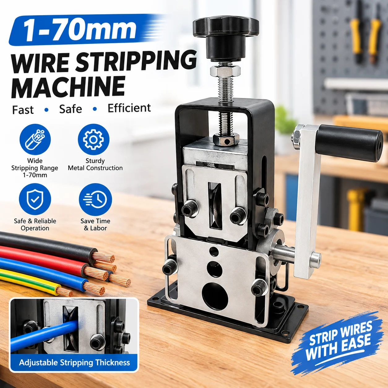 1-70mm Wire Stripper Manual and Drill Powered Portable Copper Scrap Wire Peeling Tool for Electrical Work and DIY Projects