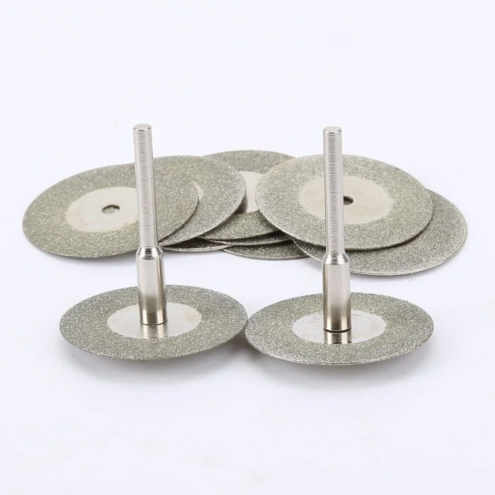 10Pcs 30mm Diamond Cutting Discs Mini Saw Blade with 2pcs 3mm Shank for Dremel Rotary Tool Cutting Power Tool Accessories