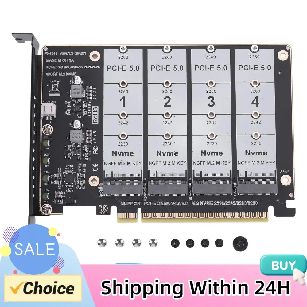 PCIE Express 5.0 Gen5 Gen4 X16 Detachable Bifurcation Raid Card To 4X NVME M.2 NGFF SSD Expansion Card High Speed 4x128Gbps