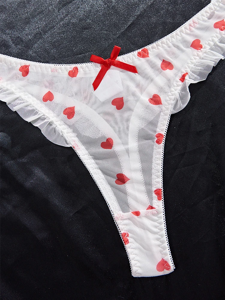New Lingerie Sexy Woman Push Up Bra Set Love Print Mesh Underwear Romantic Ruffles Lingeries Sexy Girl Intimate Sexy Outfits