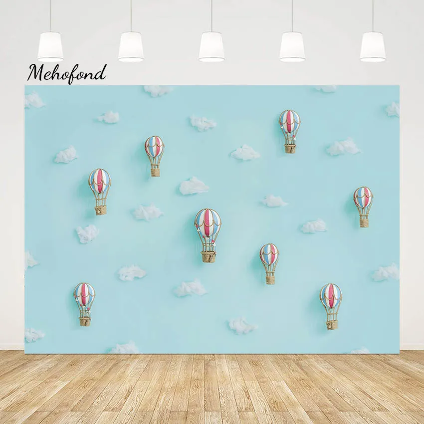 Mehofond Photography Backdrop Baby Shower Hot Balloon Boy Birthday Party Cake Smash Sky blue Background Decor Photocall Studio