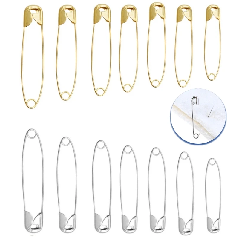 100Pcs/lot Stainless Steel Safety Pins 18-53mm Gold Color Brooches for DIY Home Crafts Garment Sewing Assistive Tool Accessories