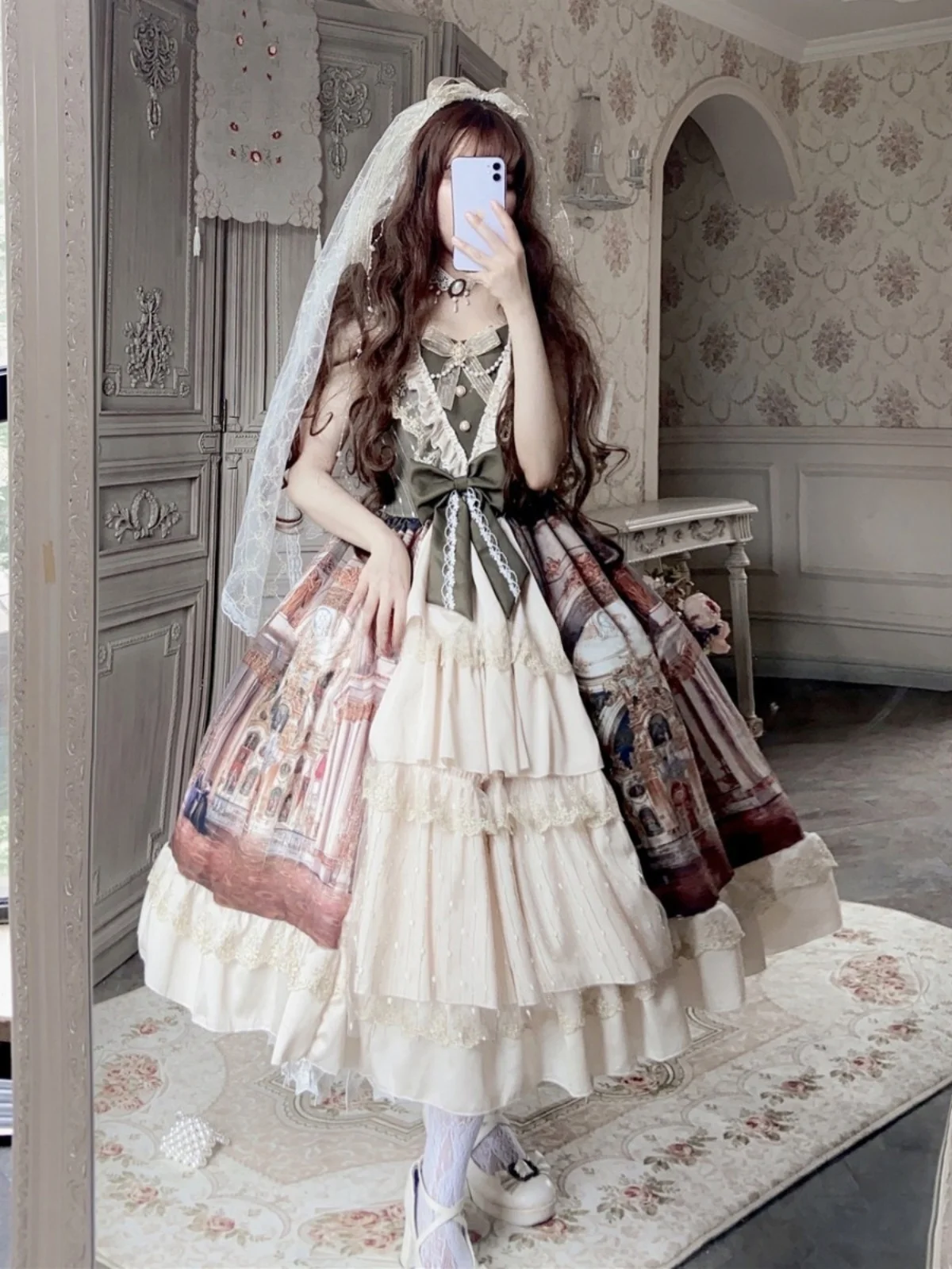 Oryginalny obraz olejny dla dorosłych, wzór Lolita, styl Dr Daily, średniowieczny dwór, spódnica Sle, moda damska, styl Ele Dr