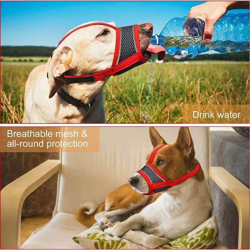 Picture 3: Pet Dog Mouth Cover Reflective Soft Nylon Cover with Reinforcement with Breathable Mesh Adjustable Ring Pets Mouth Cover