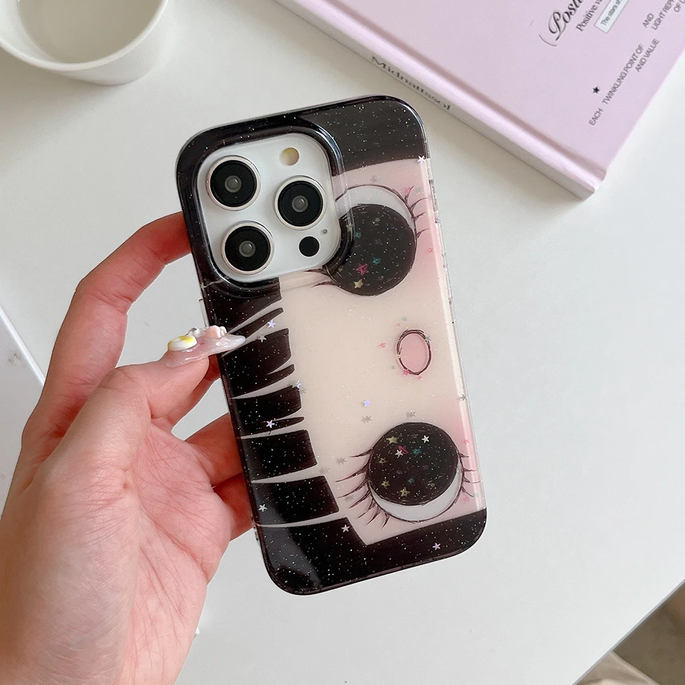 Cartoon Anime Glänzende Augen Niedliche Handyhülle für iPhone 17 16 15 14 13 18 Pro Max Mädchen Glitzernde Große Augen Rückseiten-Handyhülle Capa – Detail 5