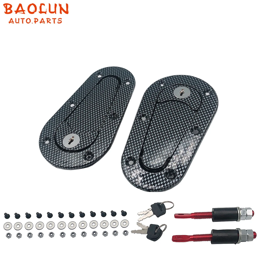 BAOLUN  Universal Black/Carbon Racing Car Hood Pin Engine Bonnet Latch Lock Kit Refitting with Keys Hood Lock