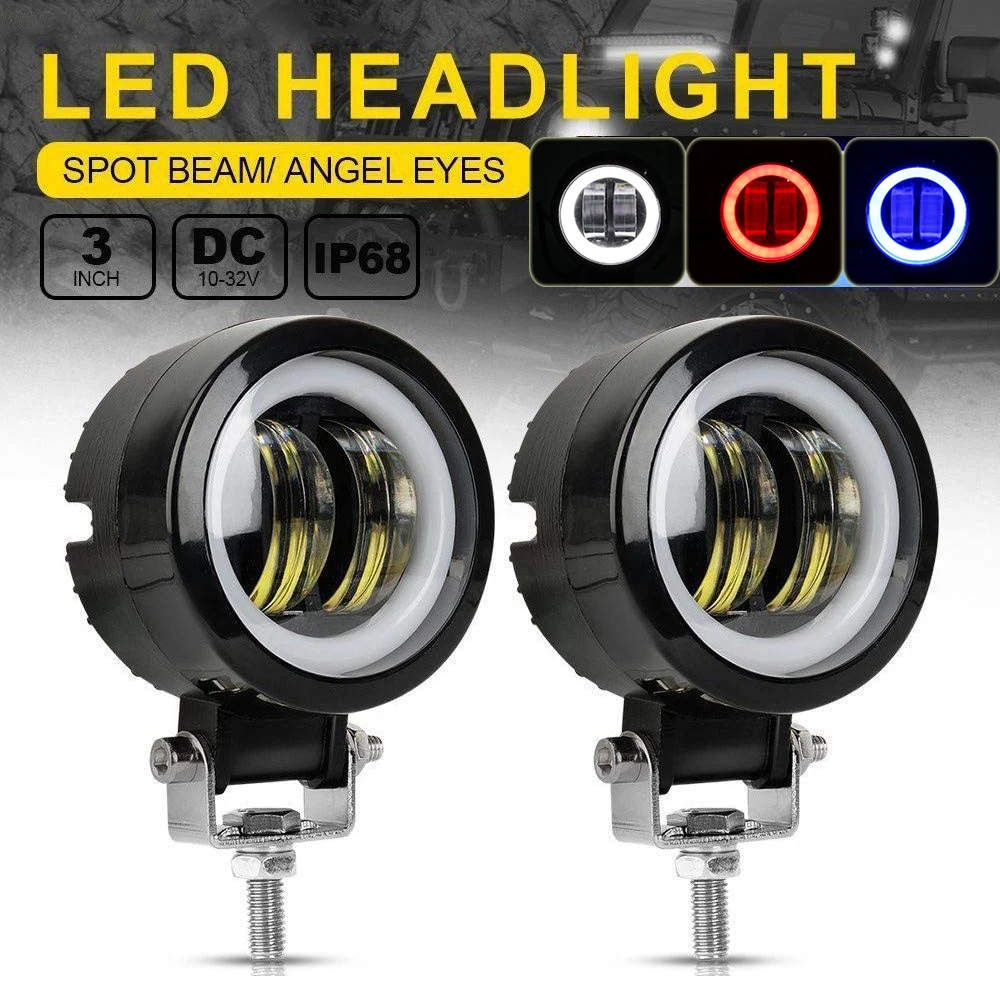 

2Pcs 3INCH 20W LED Work Light Spot Lamp For Car 4x4 Offroad Truck Boat ATV 12V 24V Led Angel Eyes Round Square Driving Lights