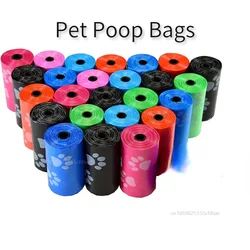 Pet Poop Bags Disposable Dog Perros Waste Bag Bulk Poop 5 Roll(75Pcs) Bags with Paw Prints Clean Pick Up Tools Pet Items