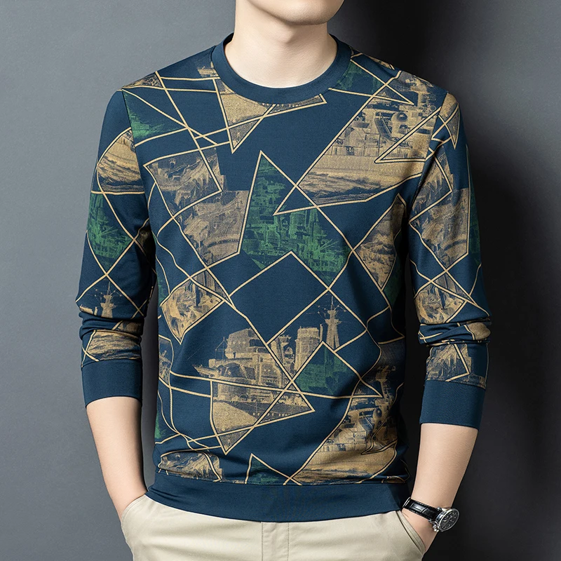 

O-Neck Print Sweatshirt For Men Long Sleeve Trendy Viscose Blends Autumn Quality Smooth Comfortable Sudaderas Para Hombres M-4XL