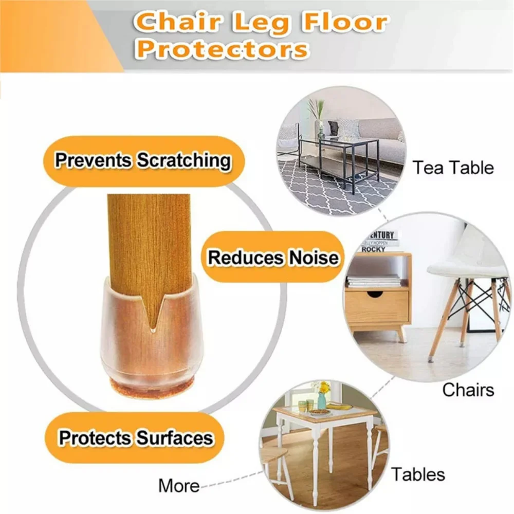 16pcs Round Silicone Chair Leg Caps Furniture Feet Rug Felt Covers Anti Scratch Floor Protector Table Bottom Circle Non-Slip Pad