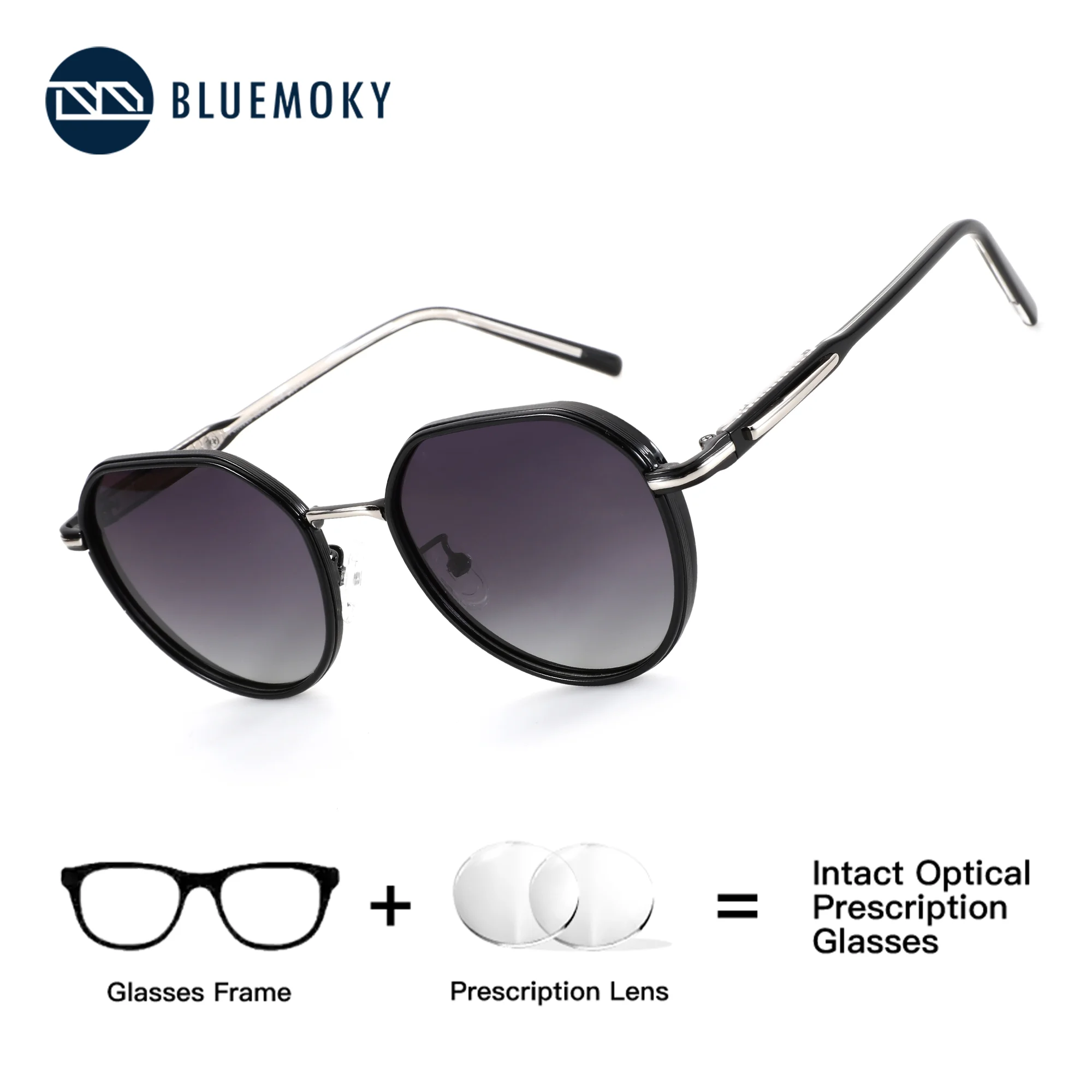 

BLUEMOKY Polygon Polarized Prescription Sunglasses UV400 Protection Optical Lenses with Recipe Man Correction Sun Glasses