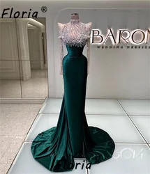 Luxury Bead Sequin Mermaid Prom Dresses 2025 Woman Dark Green Velvet Tassel Long Evening Party Gown Vestido de Noche Customized
