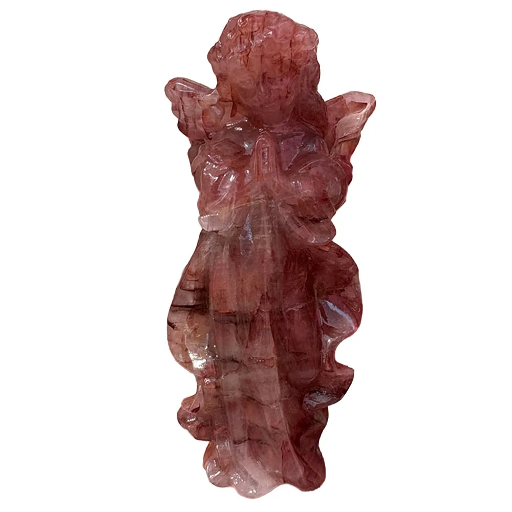 Custom Handcrafted Natural Red Hematoid Quartz Angel Figurine - 10cm Detailed Gemstone Guardian Angel Statue Collectible Home De