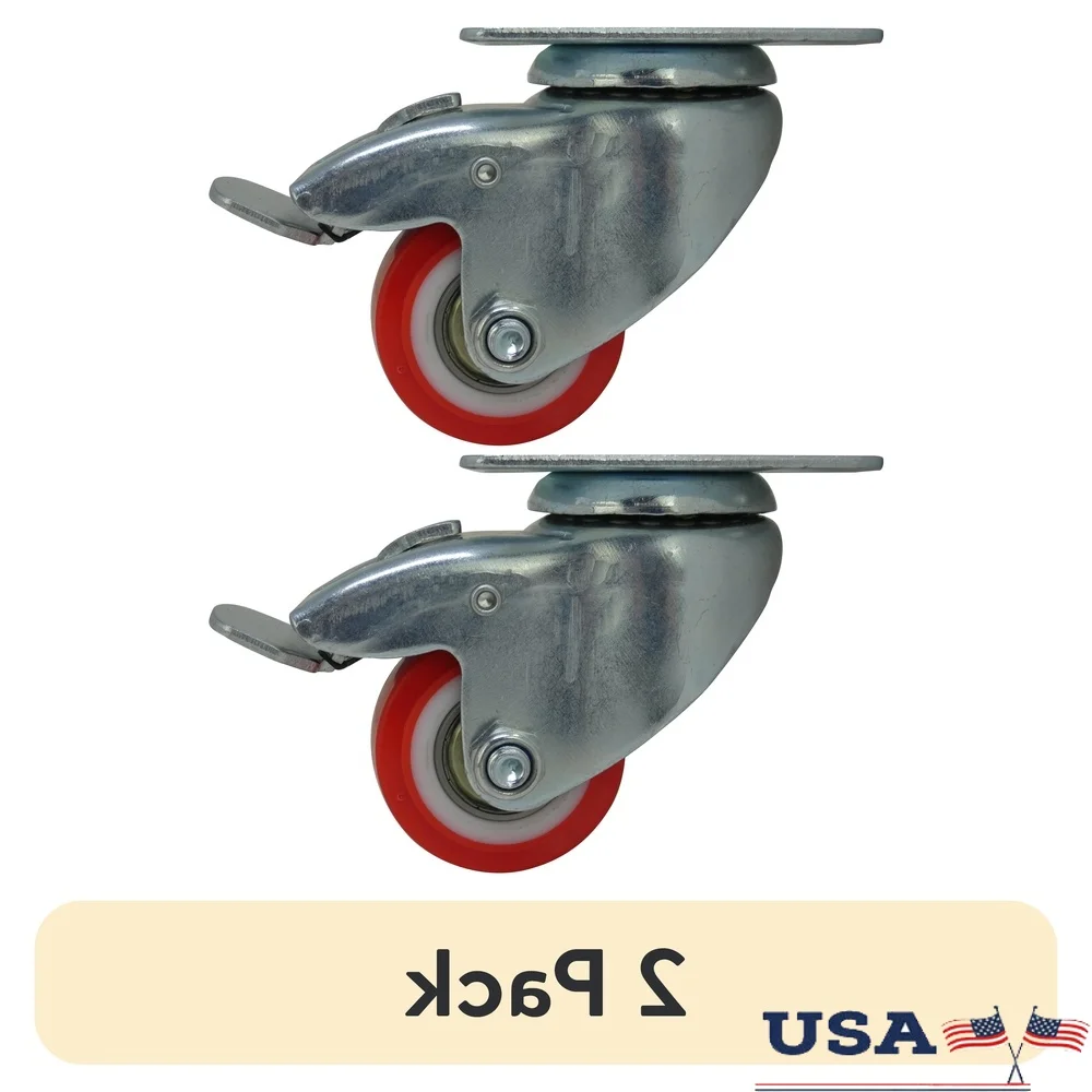 

2 упаковки красных полиуретановых роликов с тормозом, грузоподъемность 110 фунтов, поворот на 360 градусов, плавный прокат, все поверхности