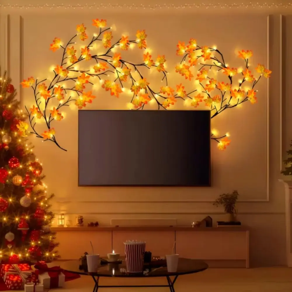 USB Powered Maple Leaf Branch Lights Bendable Vine 8 Lighting Modes Maple Leaf Garland Lighted Flexible Vine Branch Wreath