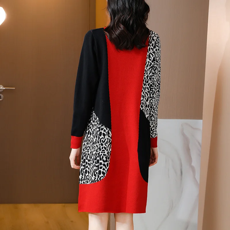 2023 Fall/Winter Casual Loose Printed Knitted Wool Dress Autumn/Winter 4XL Plus Size Retro Elegant Tight Sweater