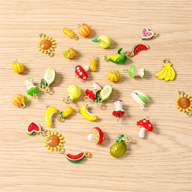5 Stück Niedliche Gemischte Frucht-Anhänger aus Emaille - Banane, Apfel, Wassermelone für Schmuckherstellung, Halsketten, Ohrringe, DIY-Basteleien und Geschenke – Detail 3