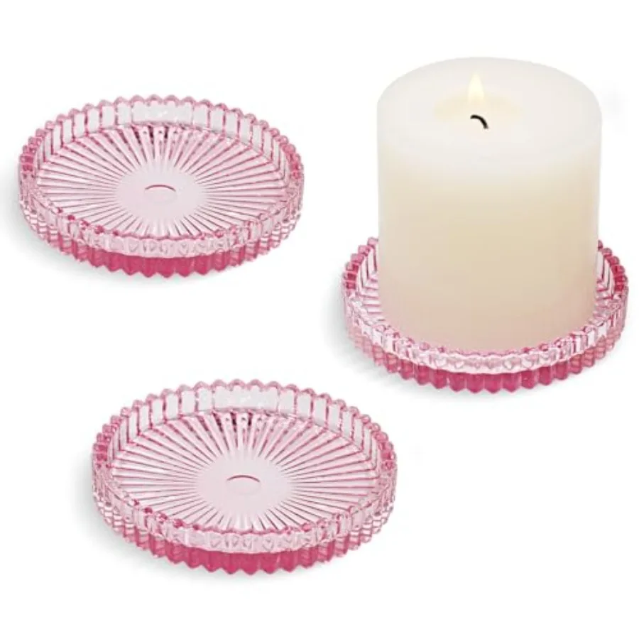 

Glass Pillar Candle Holder, 4" Candle Plates Set of 3, Glass Candle Holders for Wedding, Party, Holiday, Home Decor, Table Cent