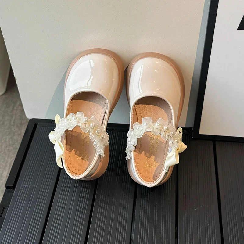 Girls Leather Shoes for Party Wedding Soft Sole Children Princess Mary Jane Shoes Fashion Kids Performance Shoes with Bow-knot