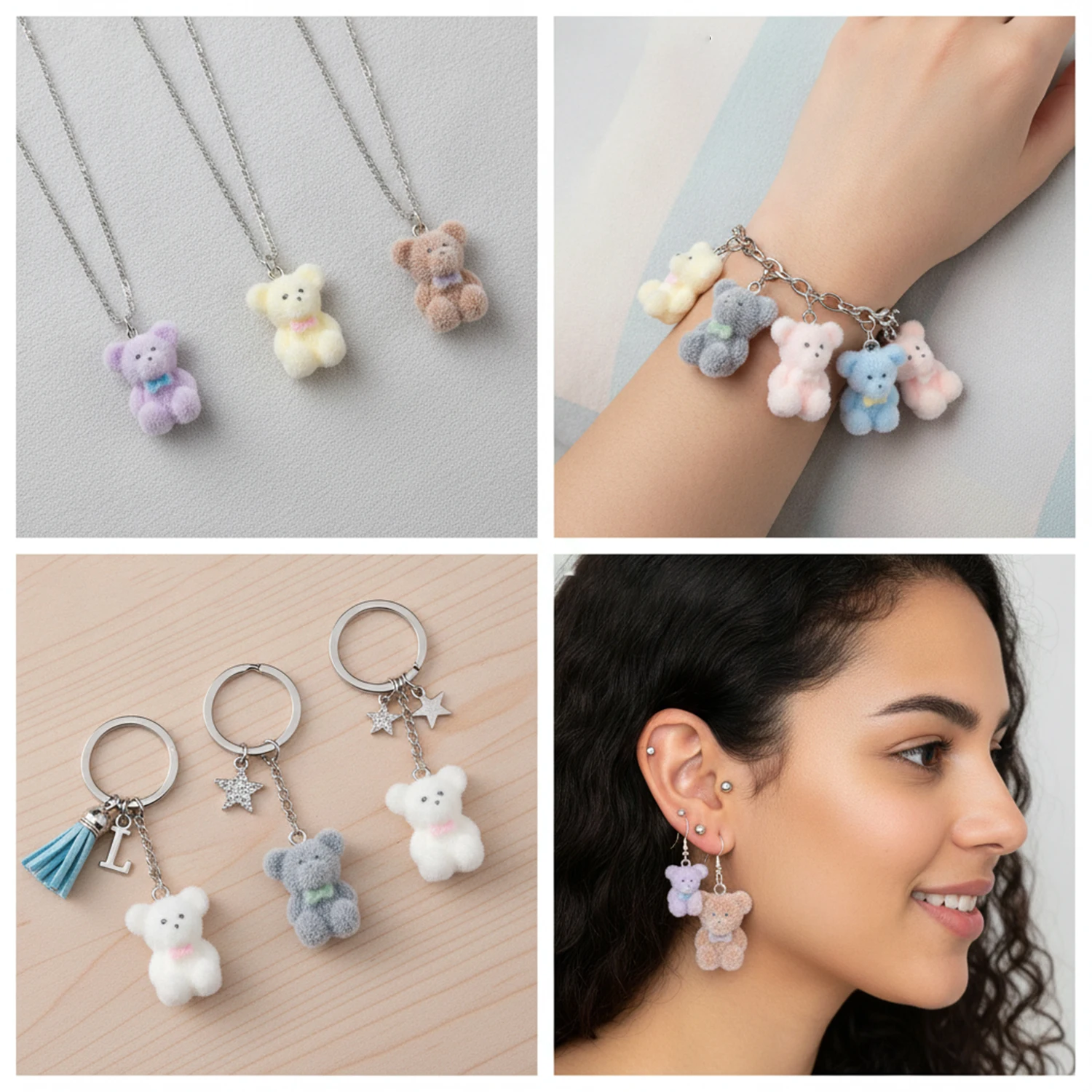 2/10pcs Resin Flocking Cute Little Bear Charms Pendants For DIY Bracelets Necklaces Earrings Jewelry Making Accessories Supplies view 2