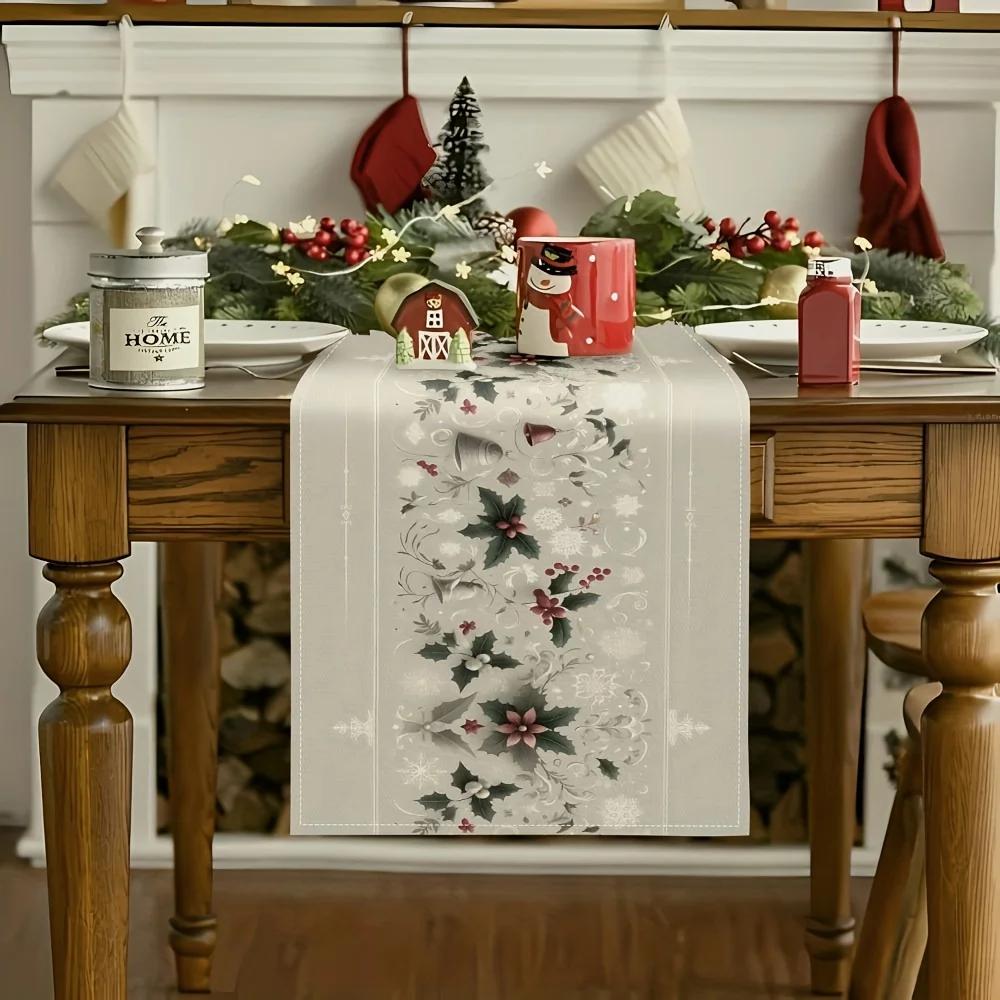 1pc White Christmas Themed Table Runner & Placemats Festive Decor to Spruce Up Holiday Dining, Adding Warm Christmas Atmosphere