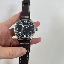 New Arrival Parnis 44mm Black Dial Mechanical Men Watch Hand Winding Men's Watches ST3600 Movement Leather Strap Man Clock Gift