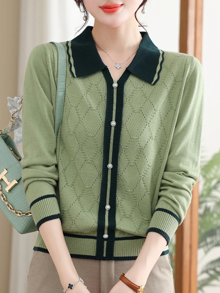 

Faionable Knitted Sweater Set Autumn Wear for Middle-Aged And ly Women V-Ne Loose Fit Button Detail Polyester Blend