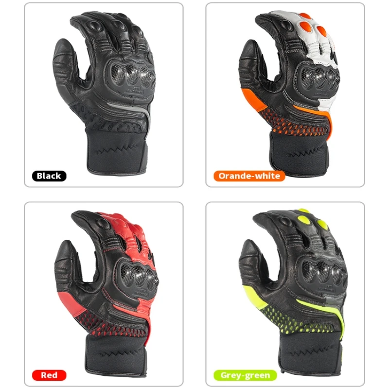 SFK Full Finger Motorcyle Gloves Carbon Fiber Genuine Goat Leather Motobike Mesh Breathable Riding Wear-resistan Touch Screen