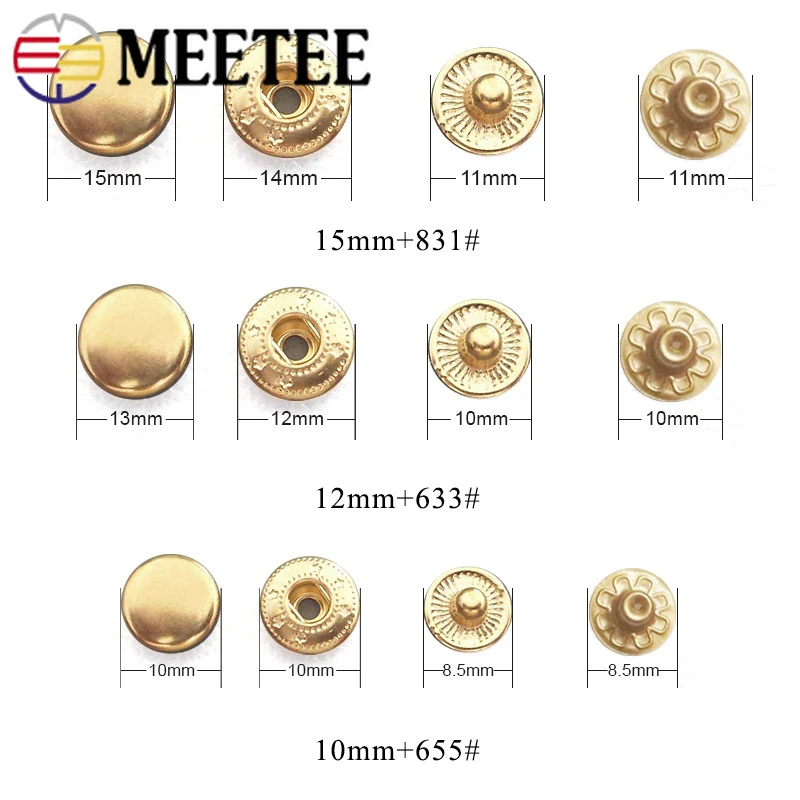 20sets Meetee 10-20mm 655# 633# 831# Snap Buttons Press Stud Rivet Fastener Sewing Leather Craft Coat Clothes Accessory + Tools