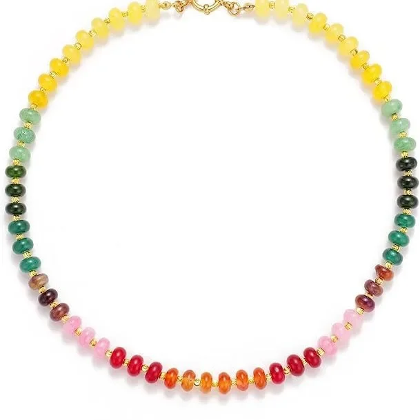 جديد بسيط عصري قوس قزح الحجر الطبيعي قلادة سلسلة الترقوة الصيف الشاطئ نمط اللؤلؤ قلادة ملونة #3