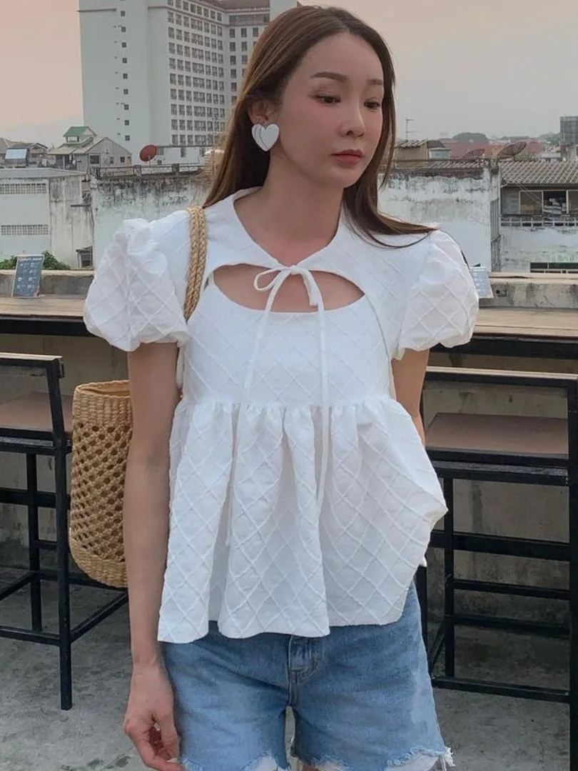 Conjunto de Csa Vintage de Manga Curta E Casual Versátil para Primavera, Outono e Inverno, Moda para Mulheres de 8...