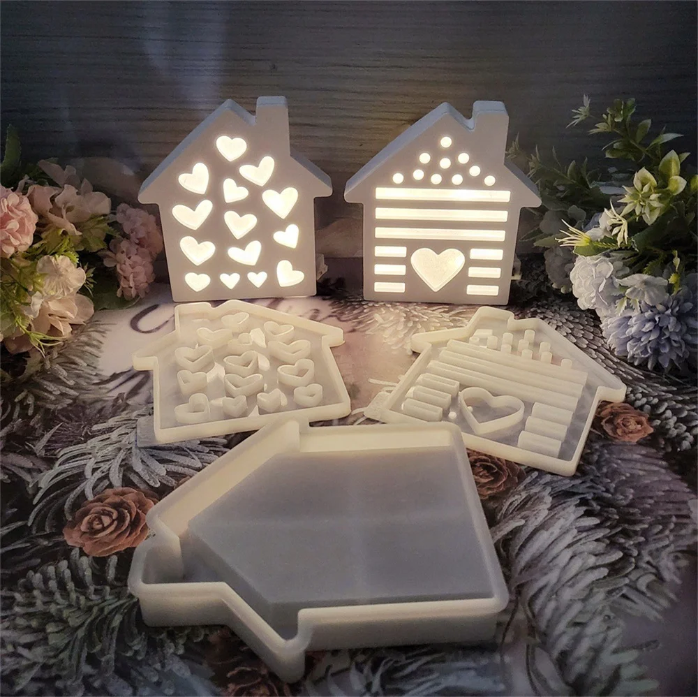 Chimney House Love Strip House Projection Wall Combination Silicone Molds Diy Plaster Resin Making Mold Crafts Home Ornament