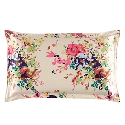 100% nature mulberry Silk 19mm charmeuse silk Beige Floral printed pillowcase pillow cases Envelope Closure standard queen king