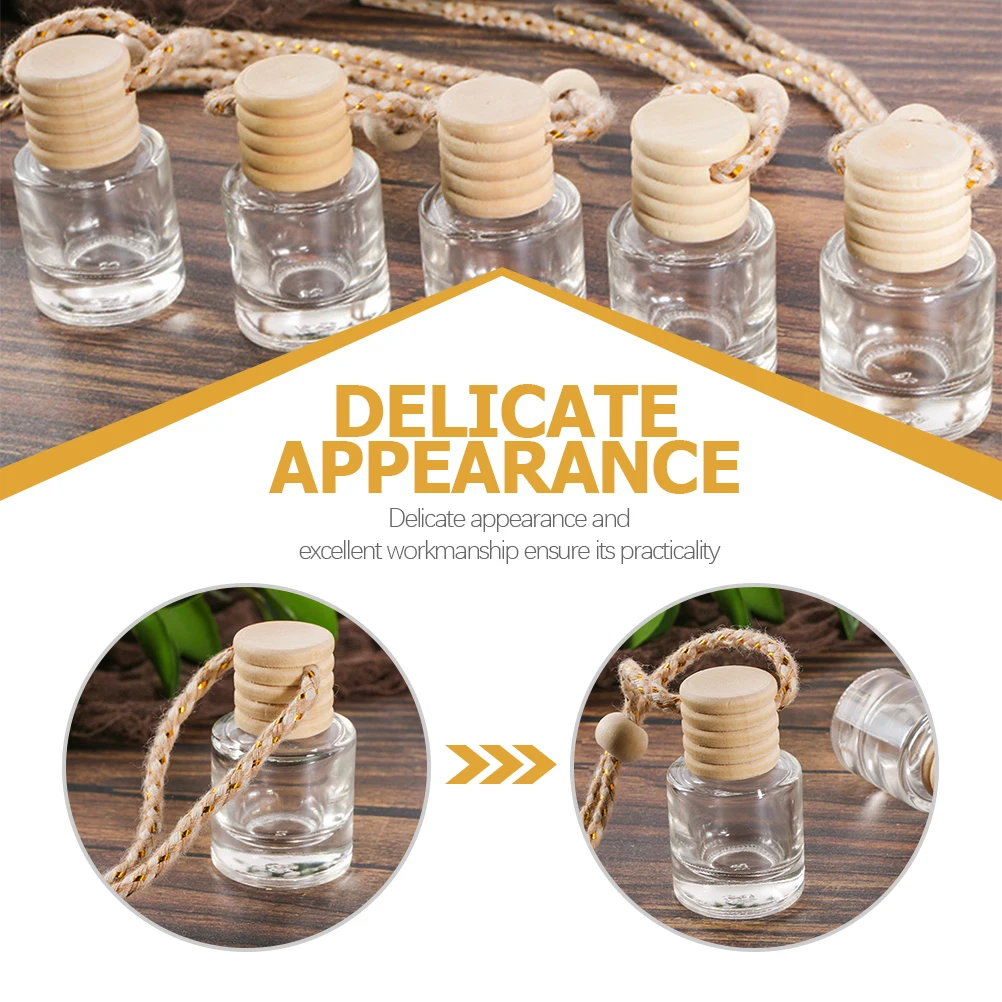 

12pcs Glass Perfume Bottle Mini Wood Cover Hanging Car Diffuser Essential Oil Aroma Travel Decorative Reusable Small