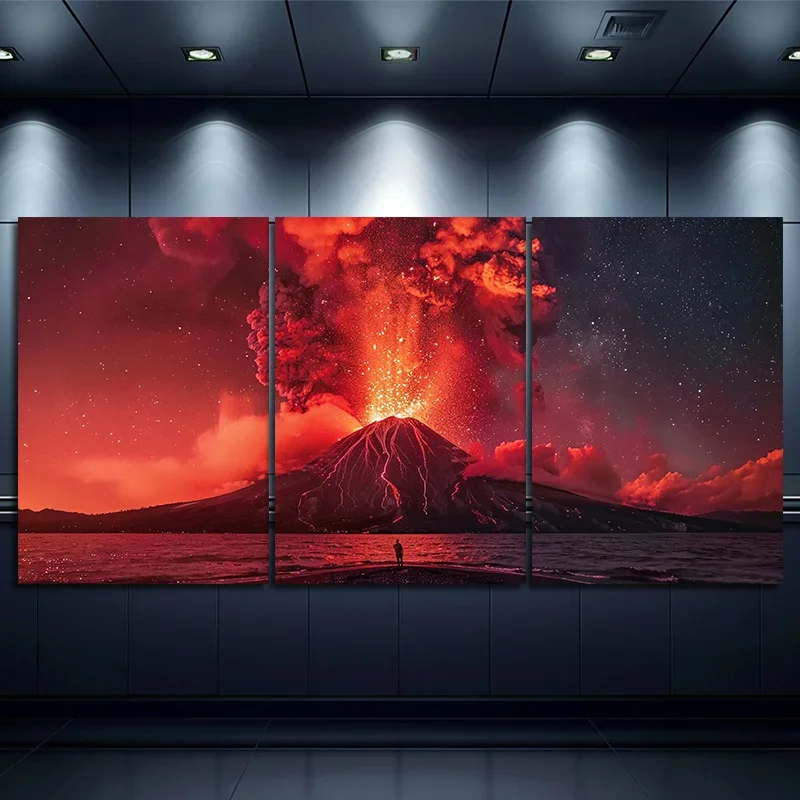3 pièces sans cadre triptyque volcan éruption impressions d'art sur toile-paysage abstrait moderne, décor mural en tissu sans cadre pour salon Ro