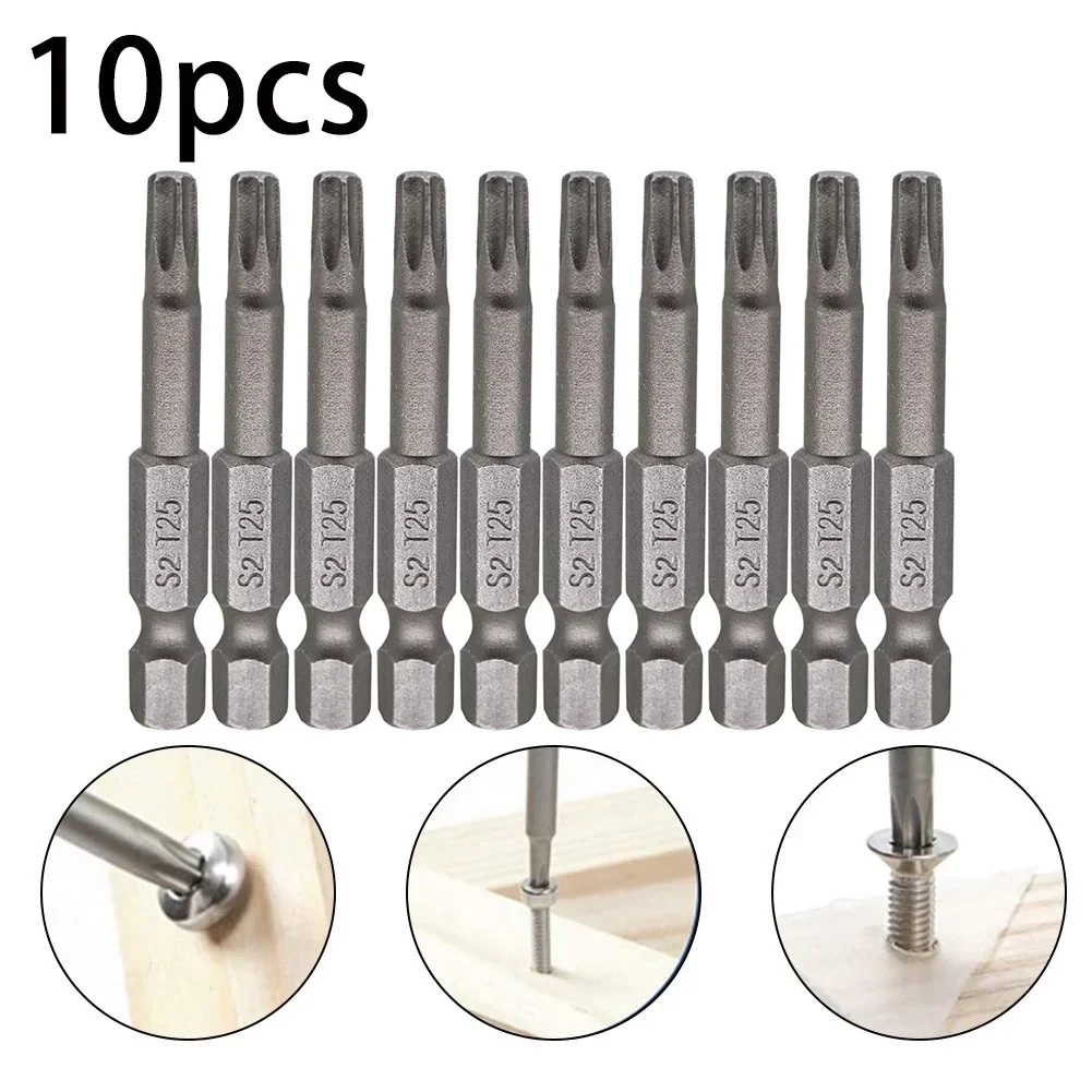 

10Pcs Screwdriver Bit 6.35mm Hexagon Shank T25 Handle Alloy Steel 50mm Long Torx Bits For Power Screwdriver Accessories Set