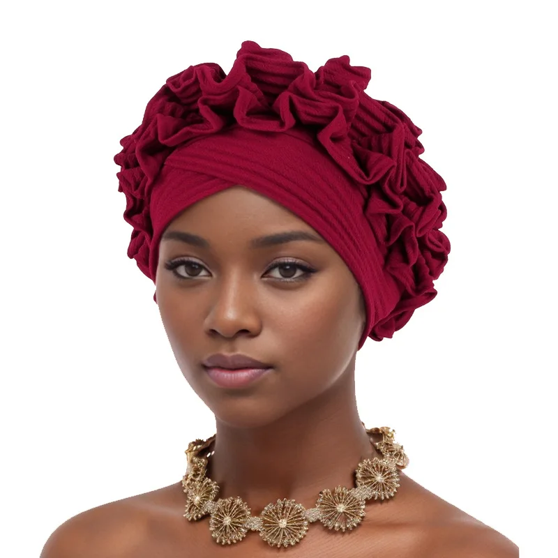 Ruffle Flower Women's Turban Cap Female Headscarf Bonnet African Headwraps Indian Hats Muslim Headwear Hat Turbante Mejur