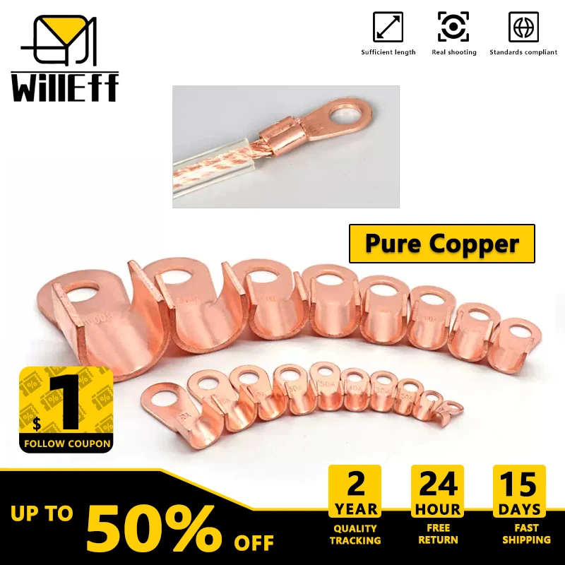 

Solid pure Copper Crimp Terminal lug Connect Electrical Wires and Cable Aperture M6 M8 M10 M12 M14 Electrical terminal connector
