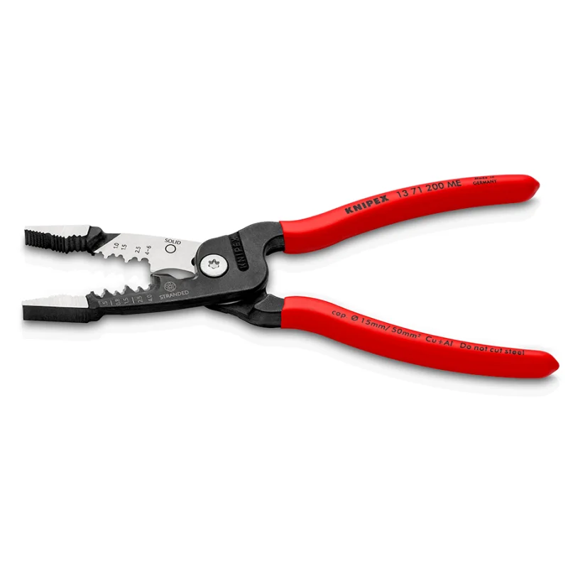 KNIPEX 13 71 200 ME Wire Stripper 8 Inch Multifunction Electrician\'s Pliers Wide Cross-Hatched Gripping Surfaces for Twisting