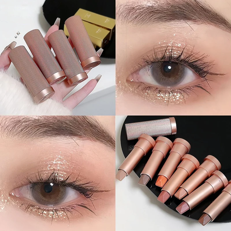Gradiënt Dubbele Kleur Glitter Oogschaduw Stick Parelachtige Luie Markeerstift Waterdicht Fleuren Oogmake-up Tool