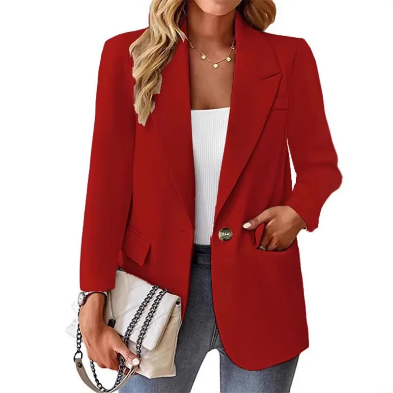 Women's Slim Fit Single Button Suit Jacket Casual Solid Color Lapel Elegant Fashionable Garment for Professional Settings