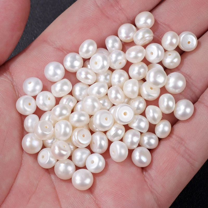 AAA 3-11mm Natural Pearl Bread Beads Half Hole Round Button Pearl Freshwater Beads For Jewelry Making DIY Earrings Accessories