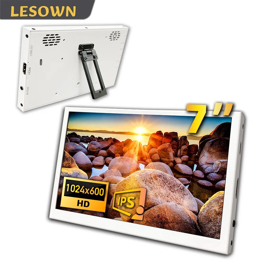 

LESOWN Small HDMI Touchscreen Monitor IPS 1024x600 7 inch Portable Sub Display with Metal Case for Raspberry Pi 4 3B+ 3B Windows